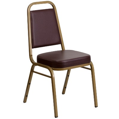 Emma and Oliver Trapezoidal Back Stacking Banquet Chair, Brown Vinyl/Gold Frame