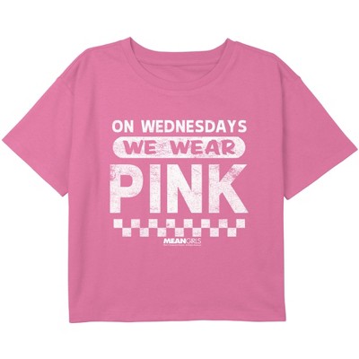 Girl's Mean Girls On Wednesdays We Wear Pink Checkered Graphic Graphic Cropped T-Shirt