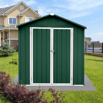 Gulches Outdoor storage sheds 4FTx6FT Apex roof ,Tool Shed with All-Weather Design ,Green+White