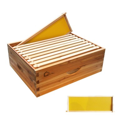 Bee Hive, 10 Frame Medium Super Langstroth Hive Box - Beeswax Dipped with Frames & Wax Foundations for Beekeeping