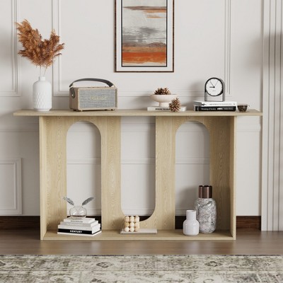 Bella Depot Modern Curved 60" Ash Veneer Console Table with Shelf,Suitable for Entryway,Hallway Living Room,Foyer,Corridor