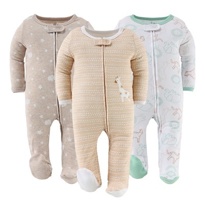 The Peanutshell 3pk Cotton Sleeper Set for Baby Boy and Girl, Serene Safari