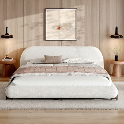 Queen Size Upholstered Bed Frame with Boucle Fabric and Steel Legs