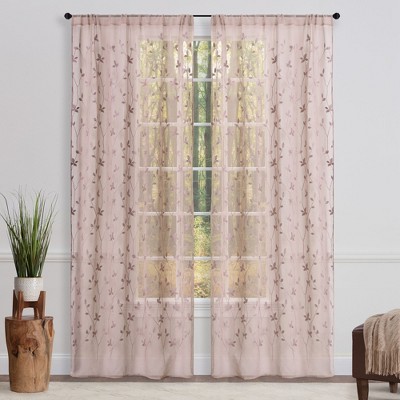 Chanasya 2pk Embroidered Vine Sheer Window Curtain Panels - Set of 2
