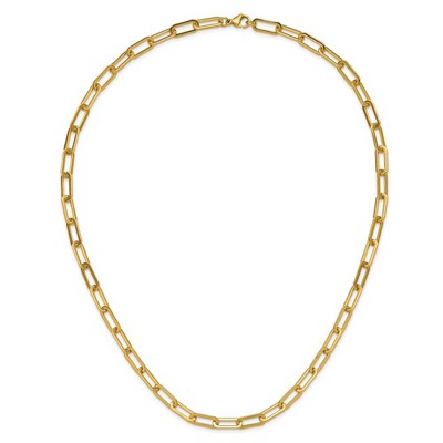 Chisel Stainless Steel Polished Yellow IP-plated Enlongated Open Link Paperclip 24" Chain Necklace