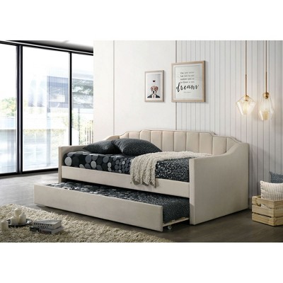 Twin Size Upholstered Daybed with Twin Size Trundle for Bedroom