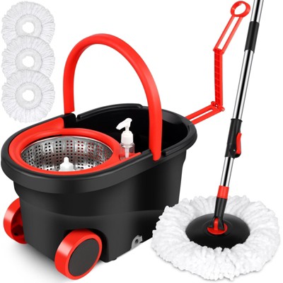 Spin Mop Bucket with Wringer Set and 3 Microfiber Mop Refills