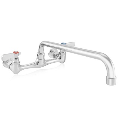 GRIDMANN Commercial Wall Mount Sink Faucets, 8" Centers with Swivel Spouts, NSF, Dual Lever Handles, Brass Construction, Chrome Polished Finish
