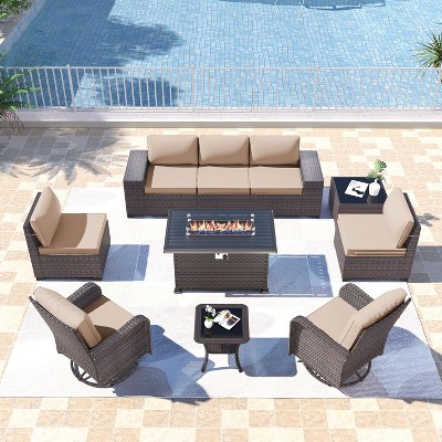 ALAULM 10PCS Outdoor Patio Furniture Set,PE Rattan Sectional Sofa Patio Conversation Sets