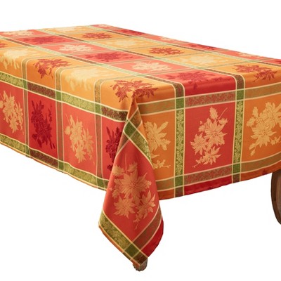 Saro Lifestyle Timeless Jacquard Tablecloth with Fall Leaves Design