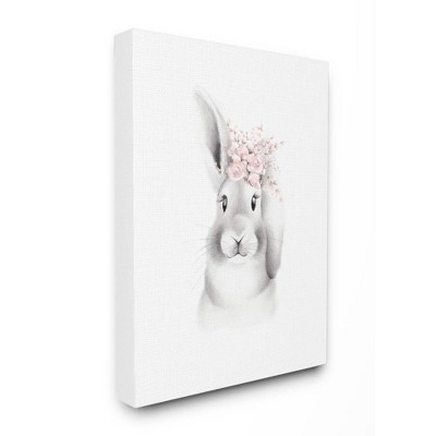 16"x1.5"x20" Sketched Fluffy Bunny Flowers Stretched Kids' Canvas Wall Art - Stupell Industries: Multicolor Animal Decor