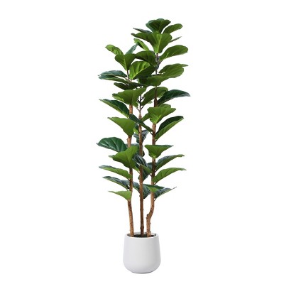DR.Planzen 5-7FT Artificial Fiddle Leaf Fig Tree with Realistic Leaves and Natural Trunk, Perfect Fake Plant, Potted Faux Plant for Indoor Home Decor