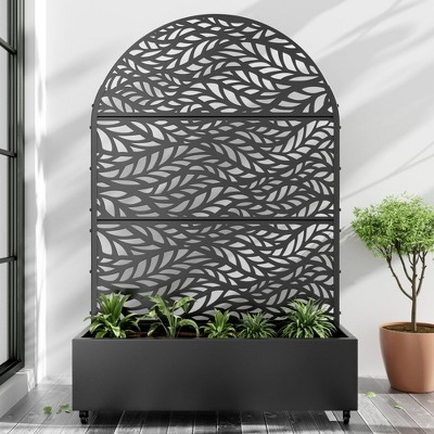 Iron Art Black Arched Planter With Climbing Frame (Spring Flowing Leaves 01) 183*120*40cm