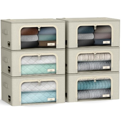 Sorbus 6 Pack Small Foldable Storage Box - Metal Frame, Oxford Fabric, Large Window & Handles - Organization for Bedroom, Linens & Clothes