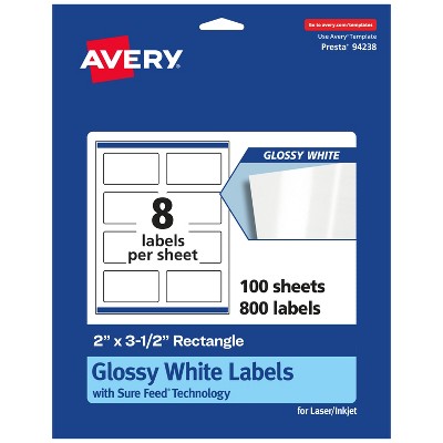 Avery Glossy White Rectangle Labels with Sure Feed, 2" x 3.5"