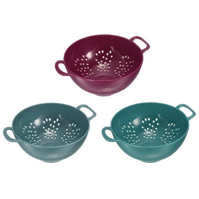 Unique Bargains Plastic Food Fruit Rice Washing Bowl Deep Colander with Double Handles 3 Pcs