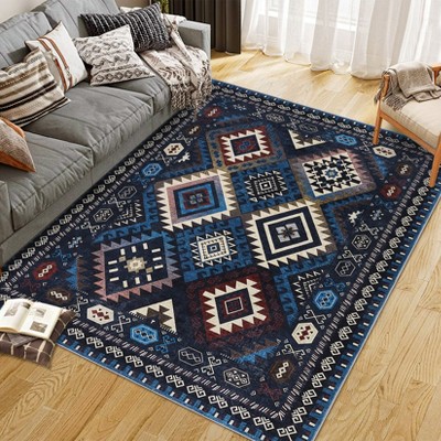 Area Rugs for Living Room Washable Neutral Geometric Low Pile Non-Slip Soft Print Pattern Rug Bedroom Dining Room