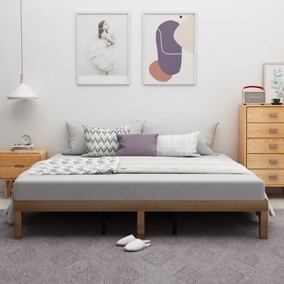 DOMETOUR Platform Bed Frame Queen Size Wood, No Box Spring Needed, Strong Wood Slat Support, Easy Assembly