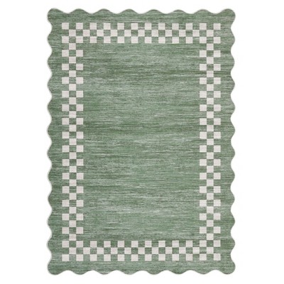 Washable Modern Bordered Grid Rug Non Slip Low Pile Rug Soft Contemporary Throw Floor Cover Foldable Indoor Carpet for Living Room Bedroom