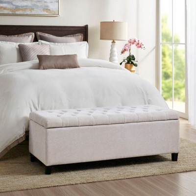 CAVINAS Accent Bench without Arms, Tufted Upholstered Storage Bench with Wood Legs for Bedrooms, Ottomans with Storage and Button Tufted Top