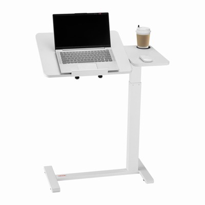 VEVOR Overbed Table, Mobile Bed Side Table with Flip Desktop and 4 Hidden Wheels, Height & Angle Adjustable Rolling Laptop Desk, White
