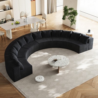 Oversized 181" 12-Seater Semi-Circular Curved Corduroy Modular Sectional Sofa with 12 Pillows, No Assembly Couch