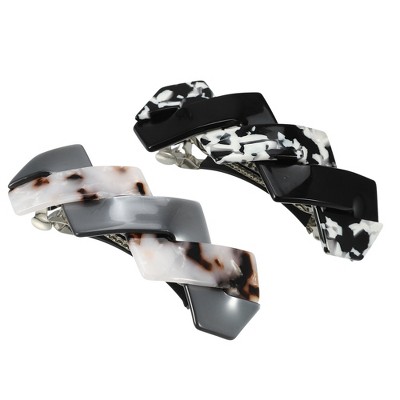 Unique Bargains Women's Tortoise Shell French Hair Barrettes Gray Black 2 Pcs