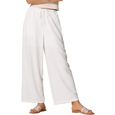 INSPIRE CHIC Women's Linen Casual High Waist Drawstring Lightweight Long Palazzo Gauze Pants