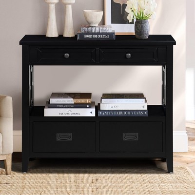 GDFStudio Overton Vintage Solid Wood Console Table with 4 Drawers and Open Shelf