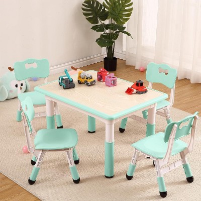 Acekool Kids Table and 4 Chair Set, Height Adjustable Activity Table for Ages 2-10, Toddler Art Desk, Classroom Home