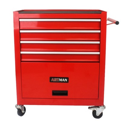 Syemin Tool Boxes and Totes, Portable Cabinet with Wheels and Drawers, Rolling Boxes, Red, 24.4"*13"*29.9"