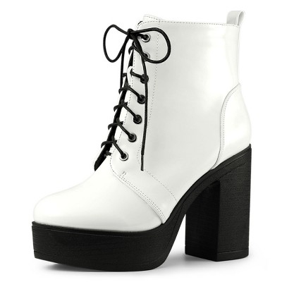 Allegra K Women's Platform Chunky High Heel Lace Up Combat Boots
