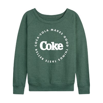Women's - Coca-Cola - Coke Makes Things Taste Better Lightweight French Terry Wide Neck Long Sleeve Graphic Shirt