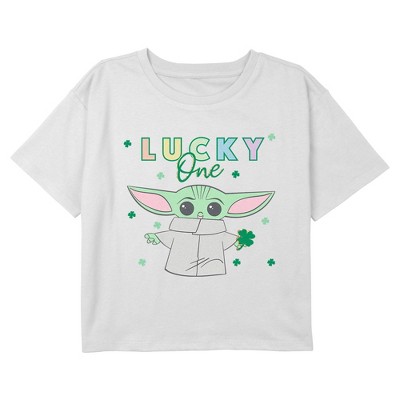 Girl's Star Wars: The Mandalorian Rainbow Lucky One Grogu Crop T-Shirt