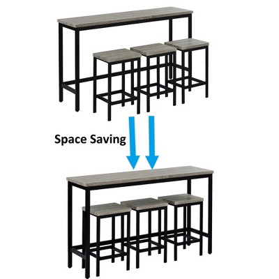 Maliang Counter Height Extra Long Dining Table Set with 3 Stools, Pub Kitchen Set Side Table with Footrest