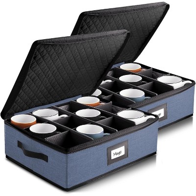 StorageBud Fine China Storage Containers, Durable Dinnerware Storage Set, Hard Shell Quilted Dish Storage Boxes with Felt Dividers