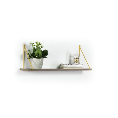 Palmer Floating Wall Decor Wall Mounted Rustic Decorative Hanging Metal Bracket Single Shelf for Books, Walnut/Chrome
