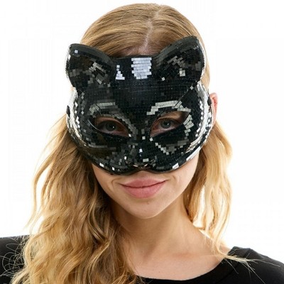 KBW Bedazzled Black Mirror Cat Mask Adult Costume Accessory