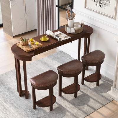 ORRD 4-Piece Bar Table Set with 3 PU Stools, Solid Wood Counter Height Dining Set for Kitchen, Living Room & Small Spaces,Espresso
