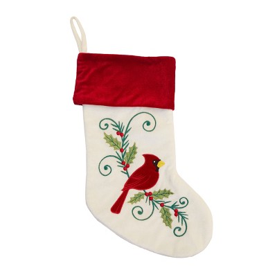 Season's Designs 20In White Stocking W/ Cardinal Design