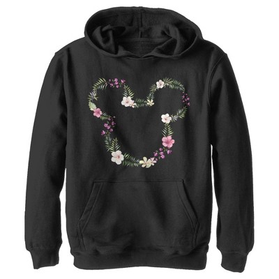 Boy's Disney Mickey Mouse Flower Crown Silhouette Pull Over Hoodie