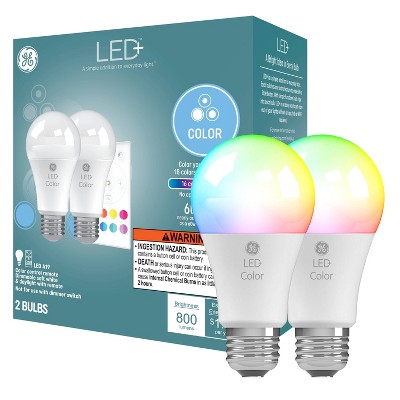 GE 2pk A19 LED Color Changing Light Bulbs