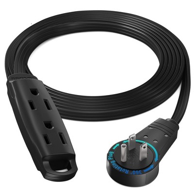 Maximm 360 Degree Rotating Flat Extension Cord Multi 3 Outlet Power Cord Grounded 16 AWG UL Certified