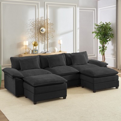 Mjkone 118''U-Shaped Modular Sectional Sofa,Chenille 5-Seat Cloud Sleeper Deep Seat Couch with Ottomans and Thickened Cushion