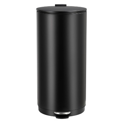 8 Gallon Round Trash Can, Stainless Steel Step-on Garbage Can with Soft Close Lid & Removable Inner Bucket for Kitchen Home Office Bathroom