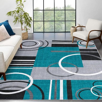 Abstract Kitchen Runner Rug, Washable Non-Slip Soft Low Pile Modern Geometric Indoor Carpet for Hallway Laundry Bathroom Bedroom