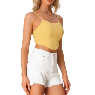 Allegra K Women's Asymmetrical Hem Textured Spaghetti Strap Crop Camisole