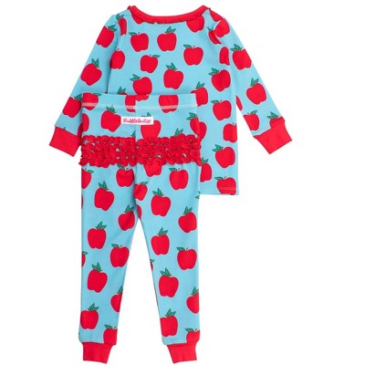 RuffleButts Toddler Girls Modal Blend Ruffle Long Sleeve Pajama Set, Signature Rear Ruffles