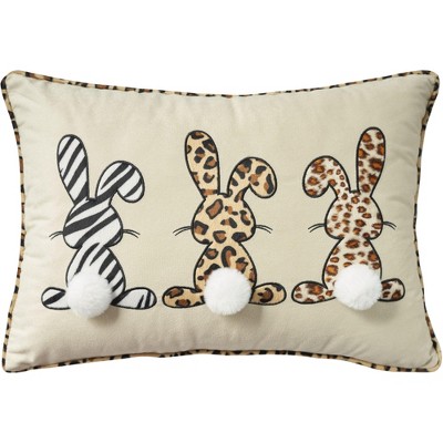 Mina Victory Holiday Applique Bunnies 14" x 20" Beige Throw Pillow