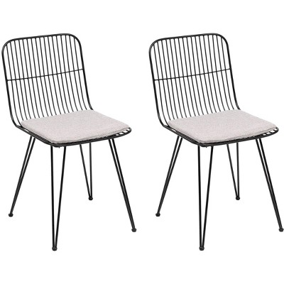 Nordlys Set of 2 Wire Metal Dining Chairs with Gray Cushion Industrial Style Upholstery Dining Room